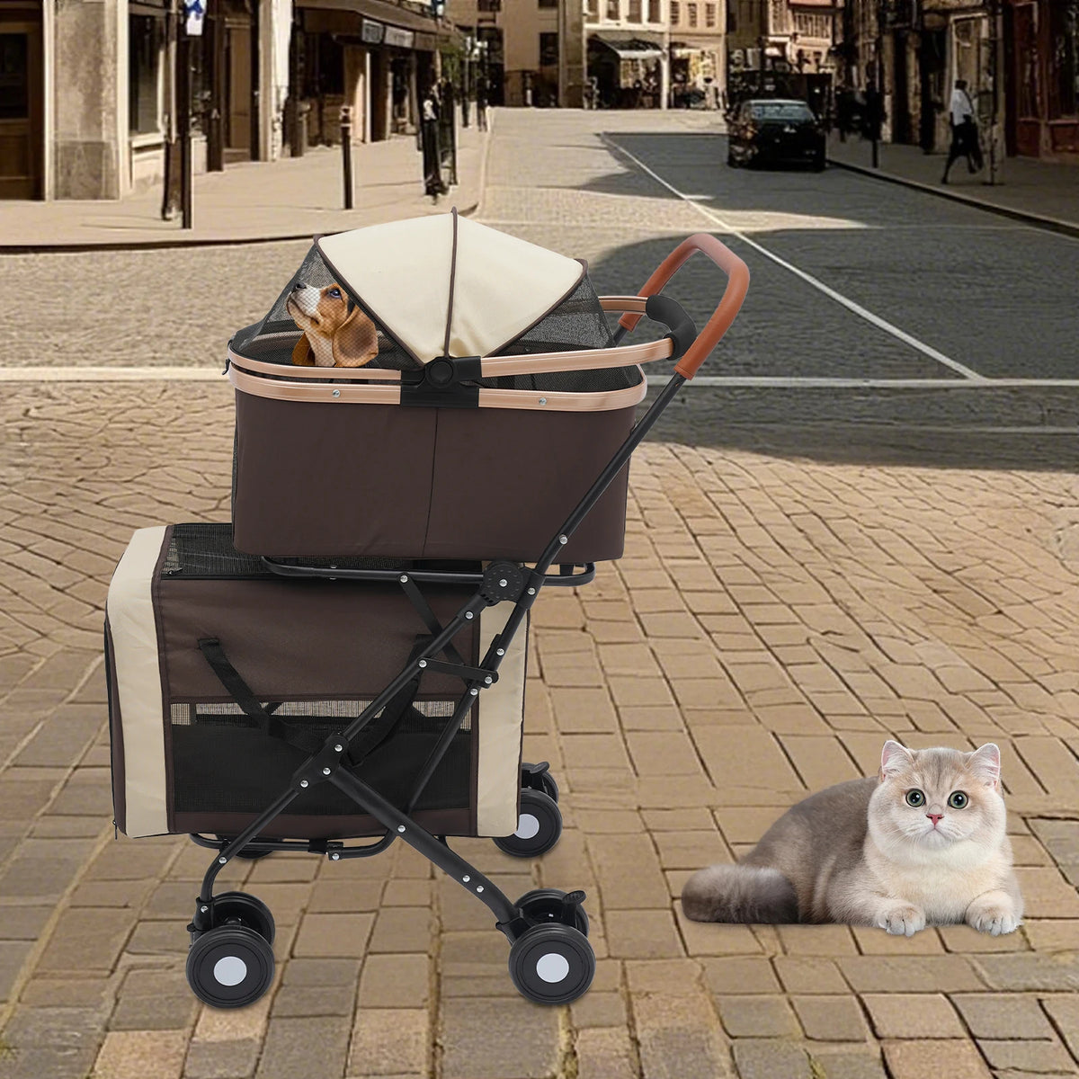 Bymaocar Foldable Dog And Cat Stroller For Travel And Shopping