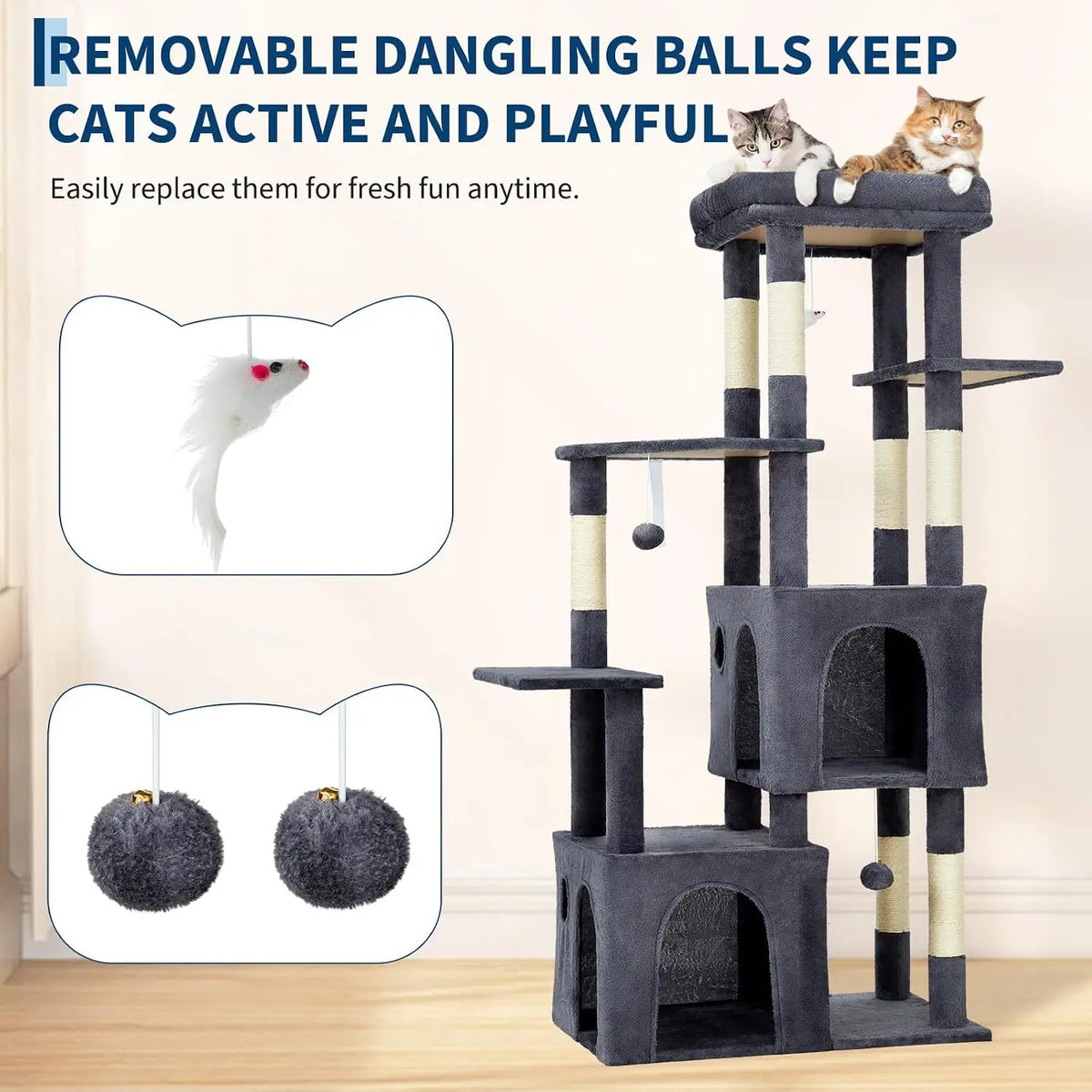 Tacleekii Premium Multi Level Indoor Cat Tower With Sisal Scratcher