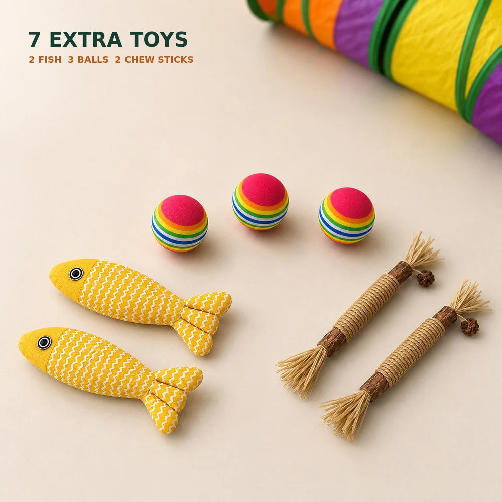 Zoe Foldable Double E Cat Tunnel Play Maze With Toys