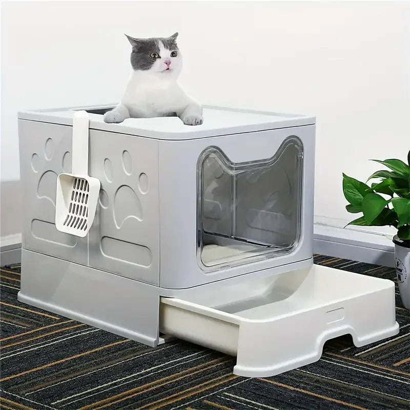 Premium Semi Closed Plastic Cat Litter Box With Scoop