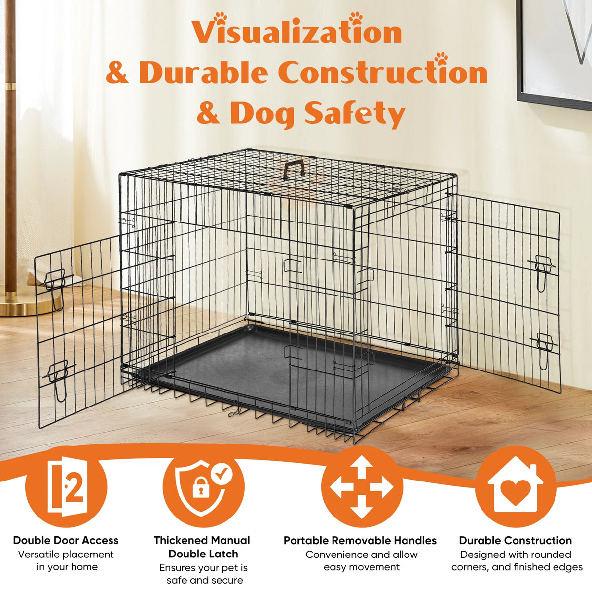Jhk Folding Metal Wire Dog Crate With Leak Proof Tray