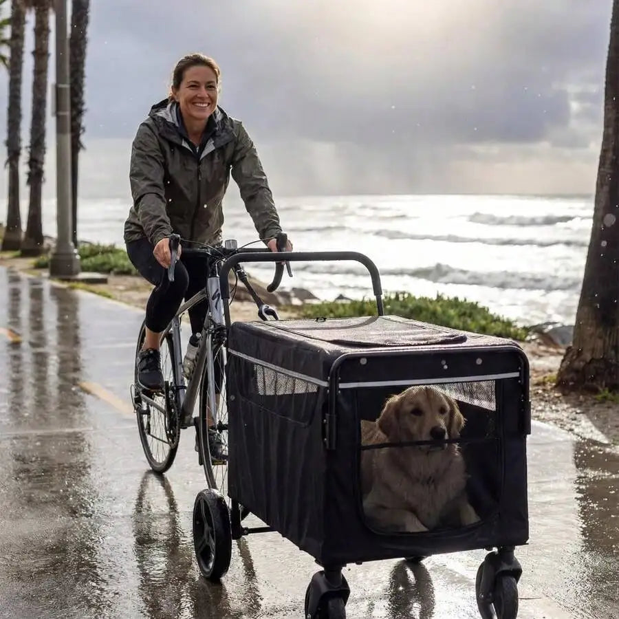 Foldable Dog Stroller Wagon With Ramp And All Terrain Wheels