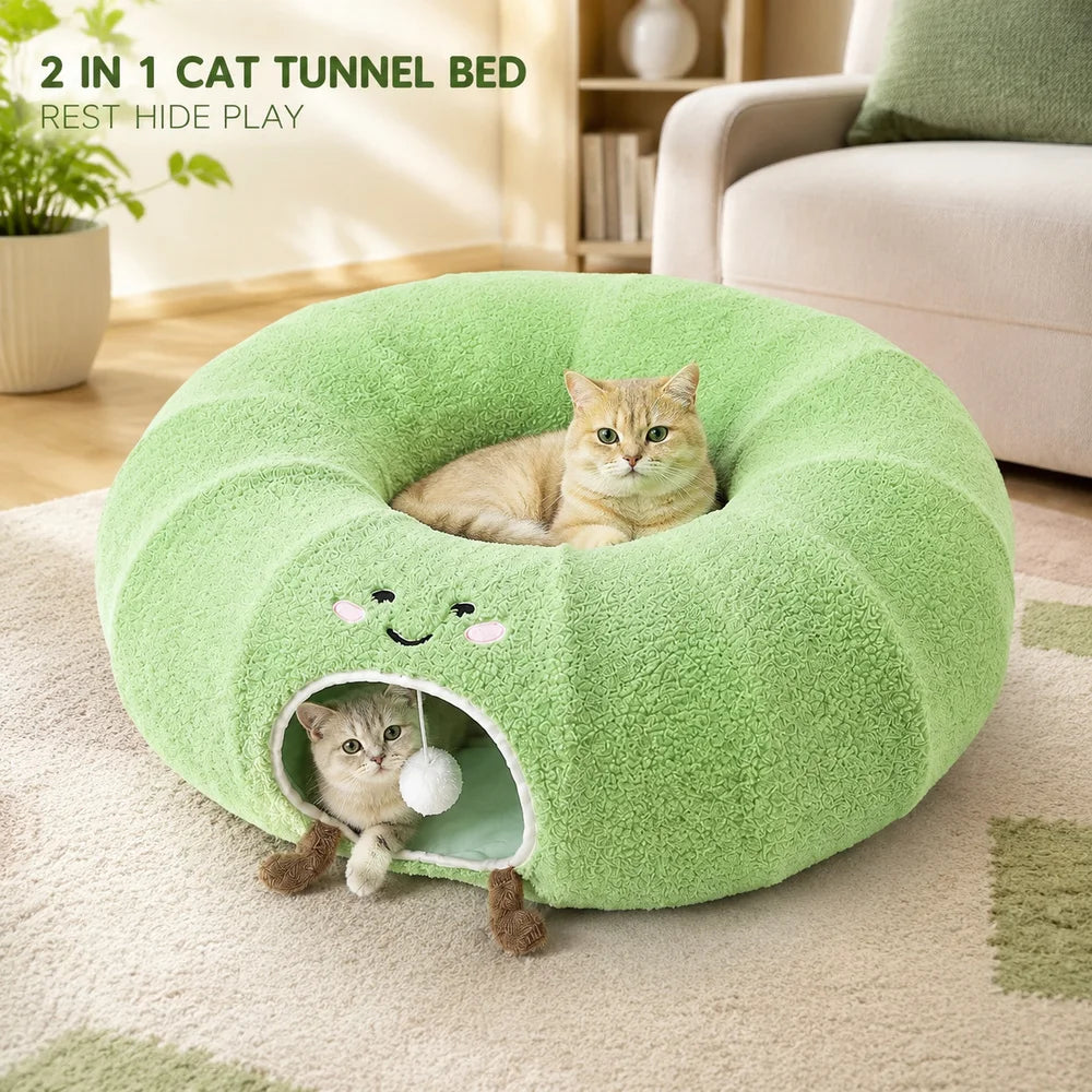 Convertible Cat Tunnel Bed With Removable Cushion And Play Tunnel