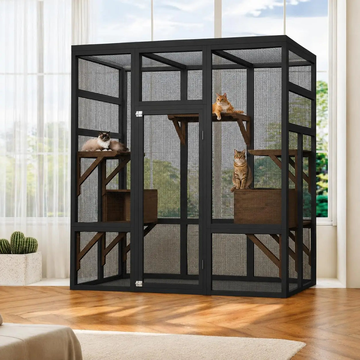 HiMISS Wooden Outdoor Catio Cat Enclosure With UV Roof