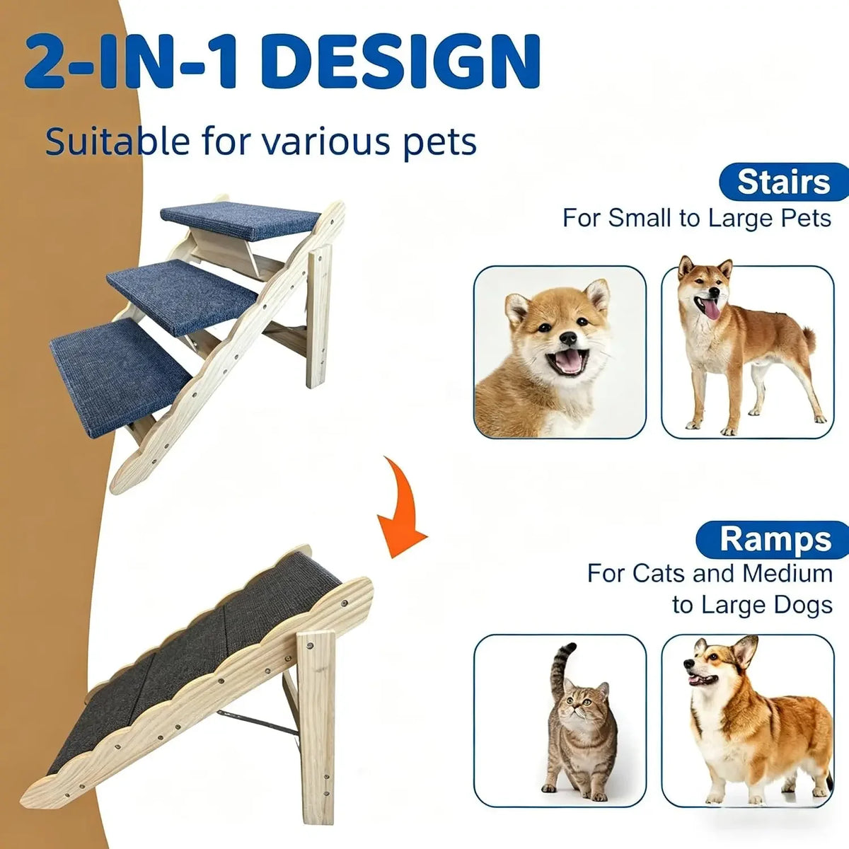 Garvee Wooden Dog Stairs Non Slip Pet Ramp For Pets