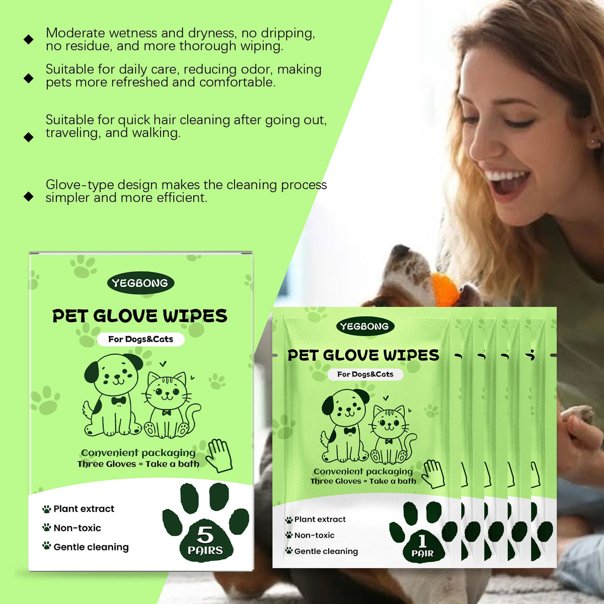 Disposable Pet Glove Wipes For Cleaning Dog And Cat Fur