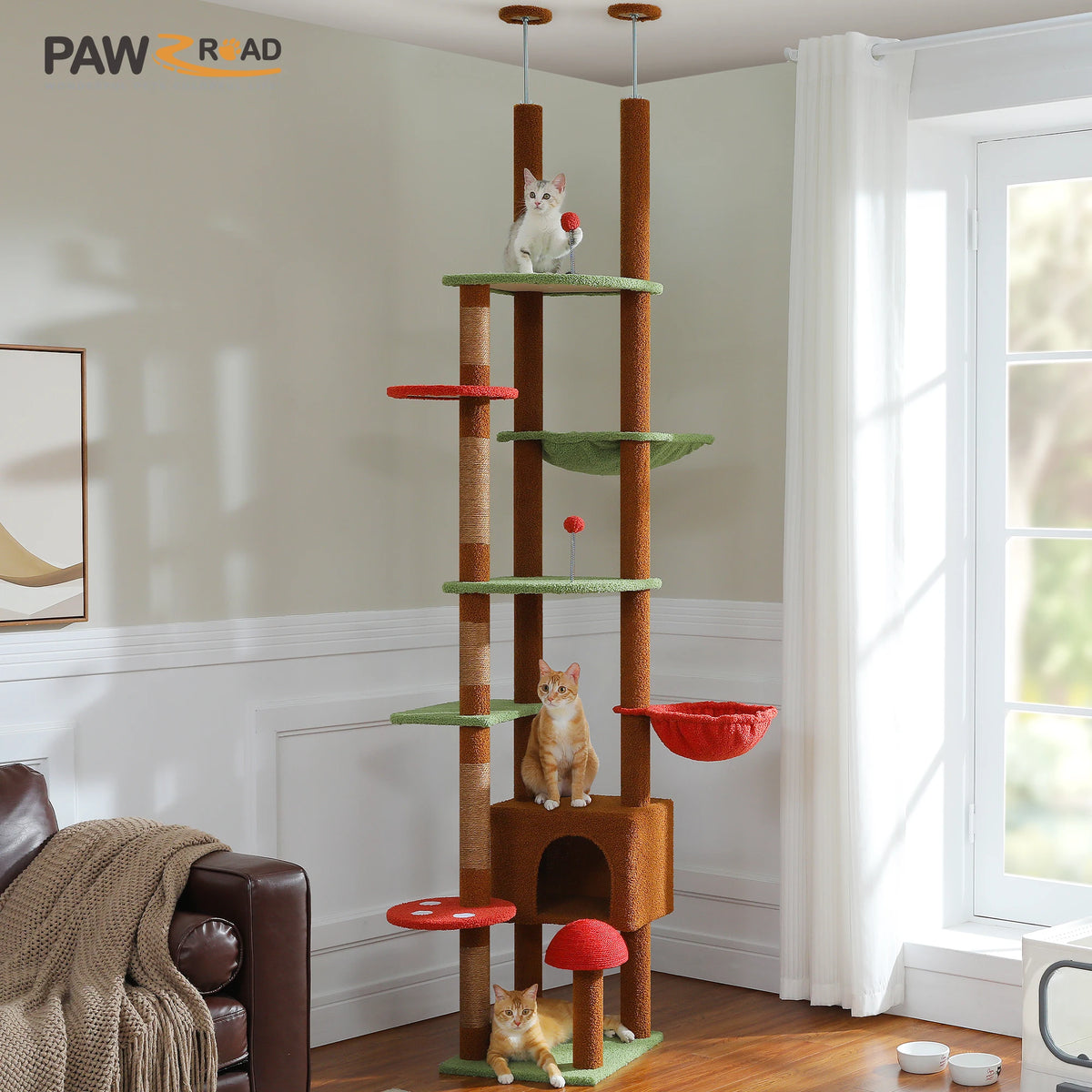 PAWZ Road Height Adjustable Wooden Floor To Ceiling Cat Tower
