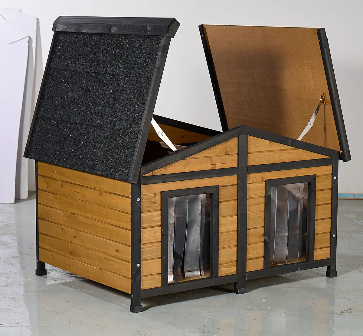 Natural Wood Double Door Outdoor Waterproof Dog House