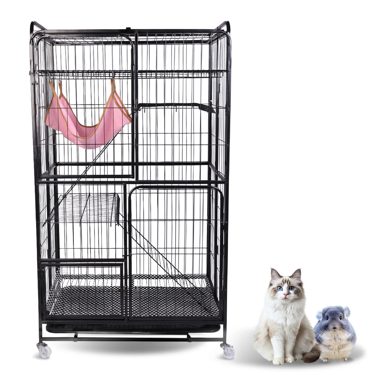 Atuin Four Tier Metal Cat Cage With Wheels And Tray