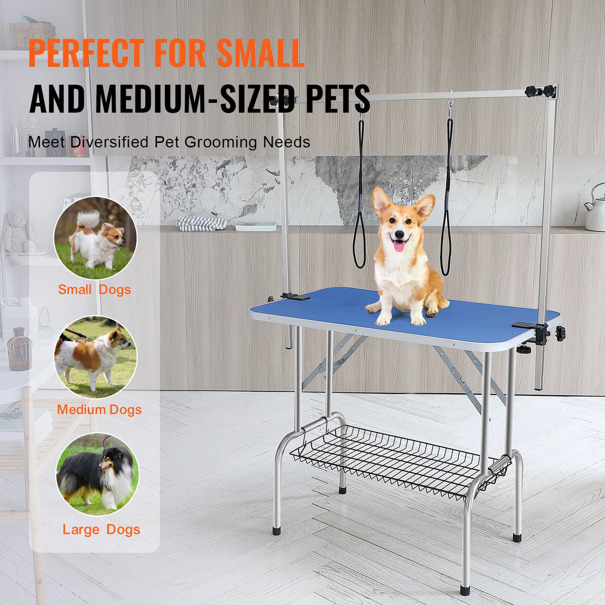 SucceBuy Foldable Stainless Steel Pet Grooming Table With Clamp