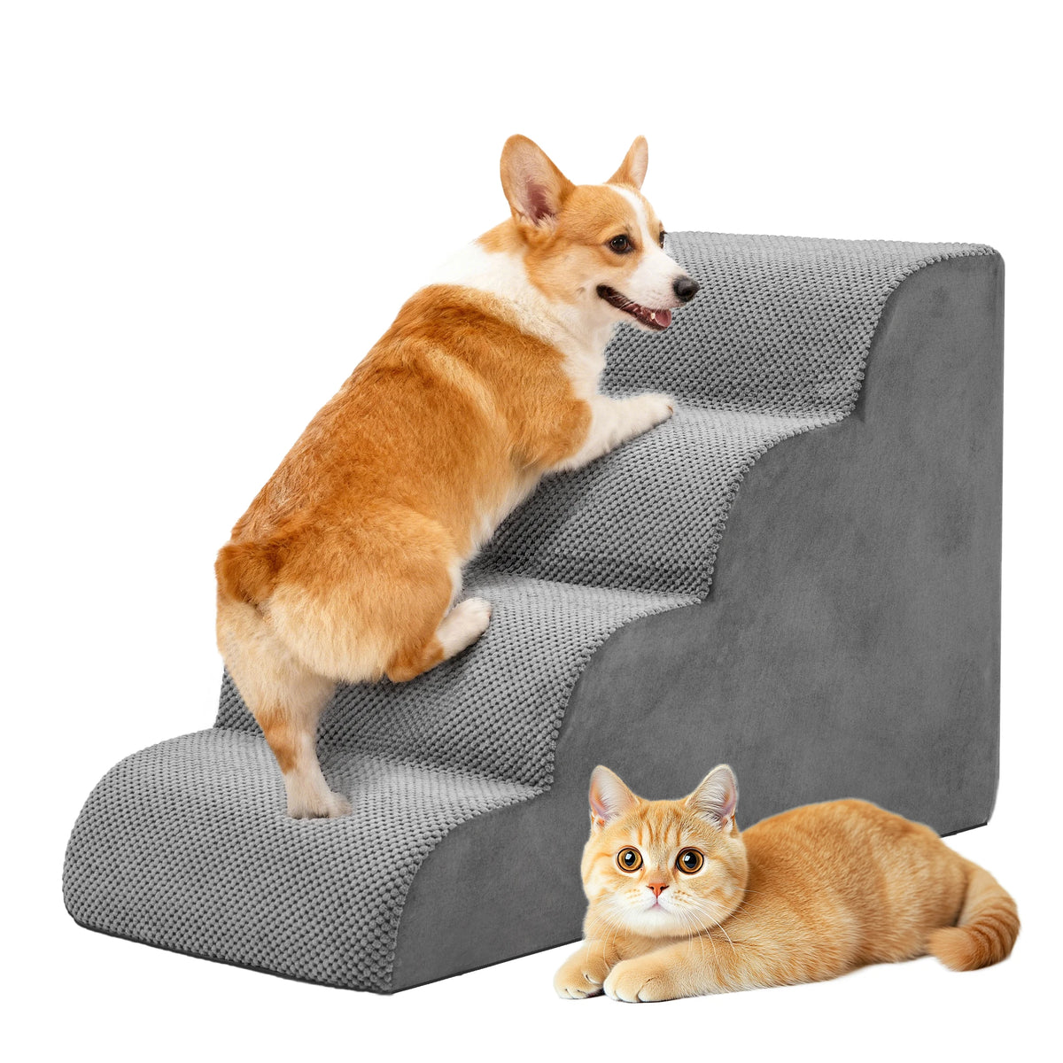 High Density Foam Dog Stairs Featuring Curved Non Slip Steps