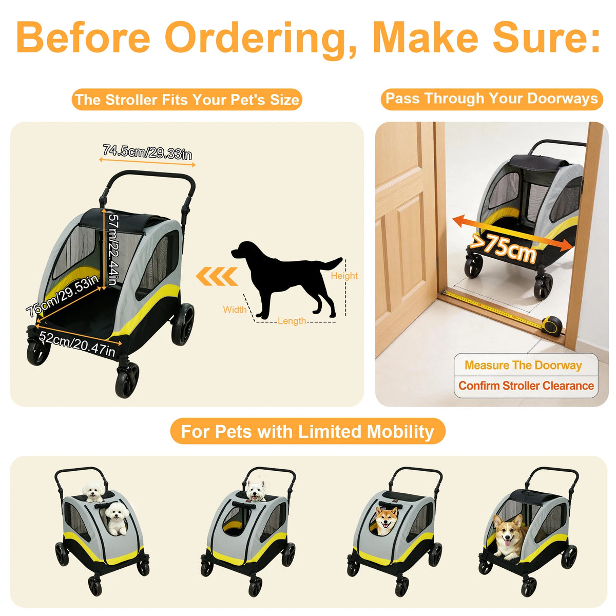 Four Wheel Foldable Dog Stroller With Shock Absorbing Wheels