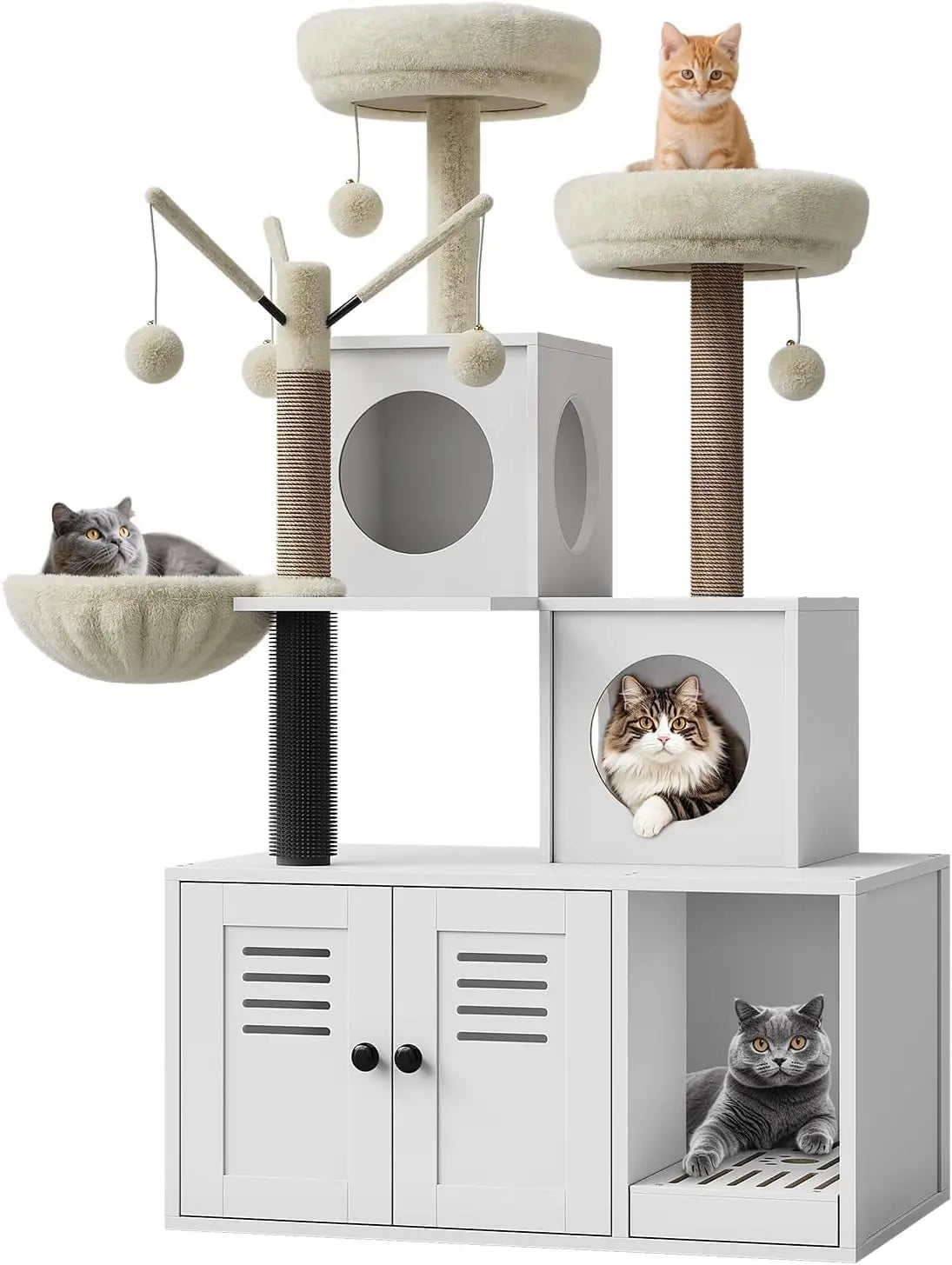 Garvee Indoor Cat Tree Tower With Hidden Litter Cabinet