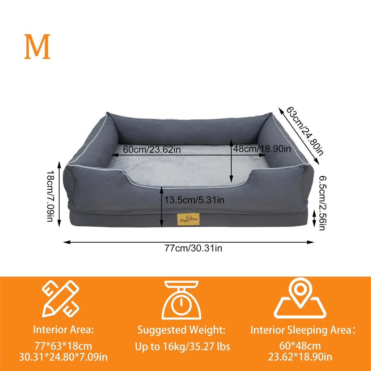 Bingopaw Orthopedic Dog Bed With Waterproof Faux Fur Removable Cover