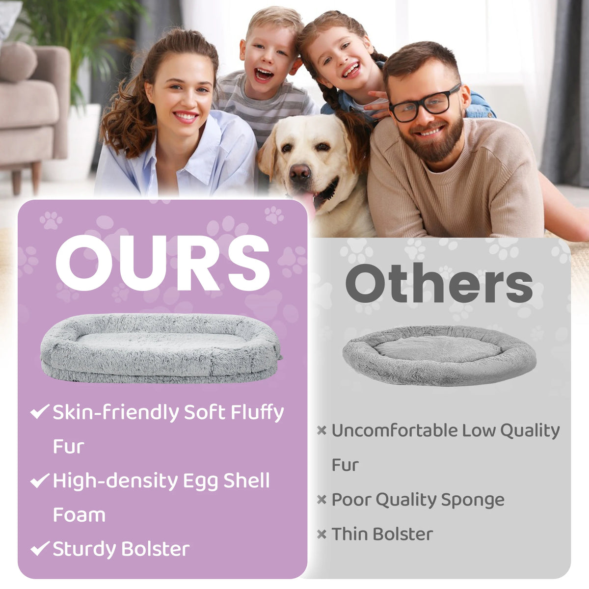 Spacious Human Dog Bed With Orthopedic Faux Fur Removable Cover