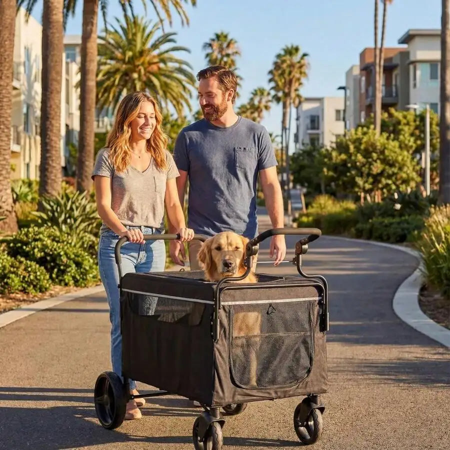 Foldable Dog Stroller Wagon With Ramp And All Terrain Wheels