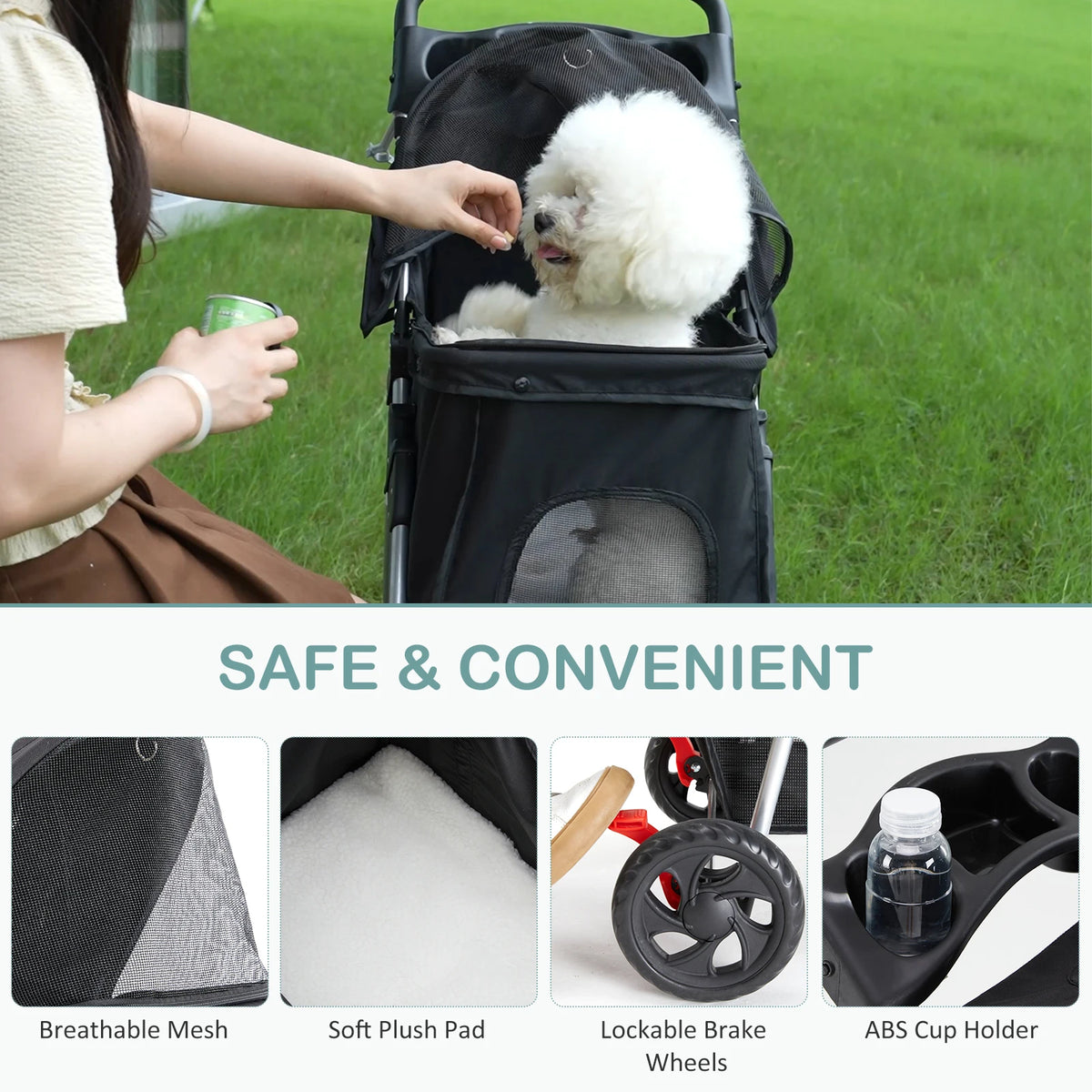 Dumos Foldable 3 Wheel Pet Stroller With Storage Cup Holder
