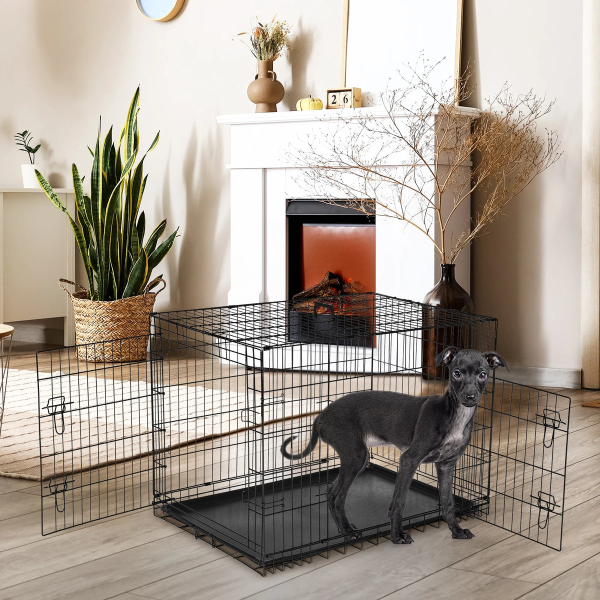 Jhk Folding Metal Wire Dog Crate With Leak Proof Tray