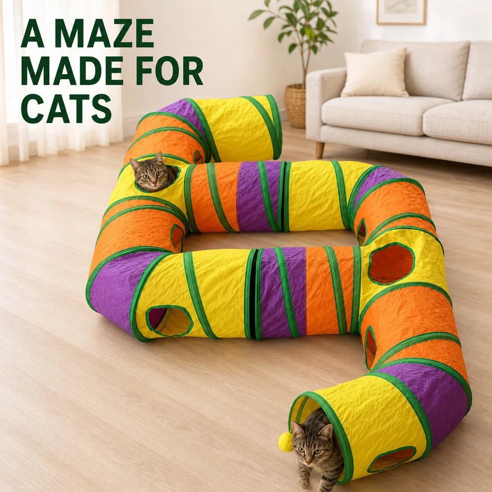 Zoe Foldable Double E Cat Tunnel Play Maze With Toys