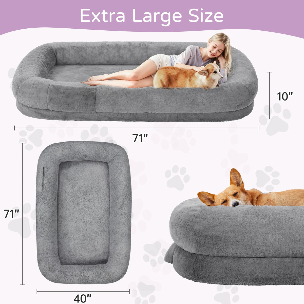 Spacious Human Dog Bed With Orthopedic Faux Fur Removable Cover