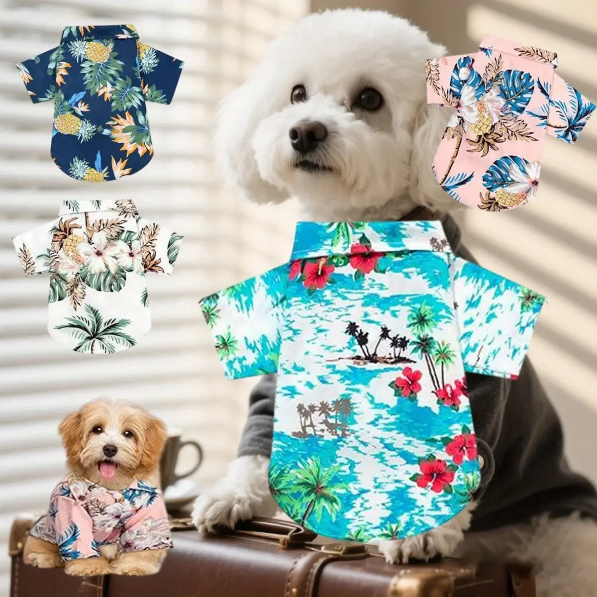 Breathable Set Of 4 Hawaiian Dog And Cat Summer Shirts