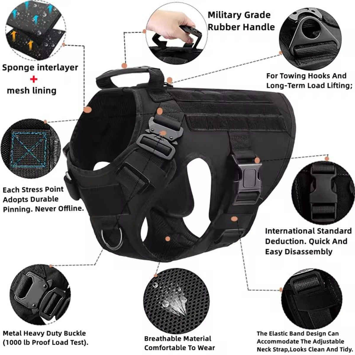 PETRAVEL Tactical Dog Harness Featuring Padded Quick Release Construction