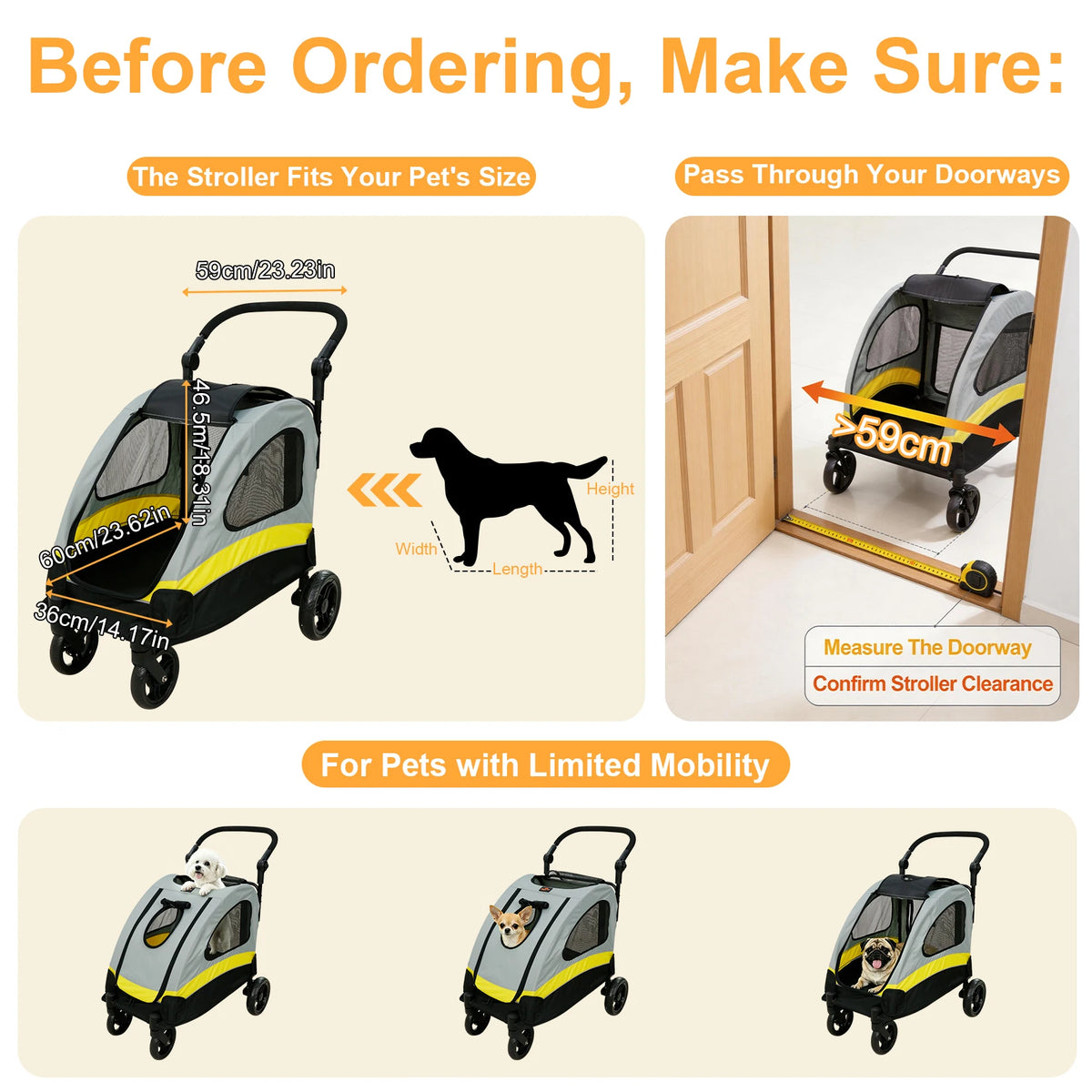 Four Wheel Foldable Dog Stroller With Shock Absorbing Wheels