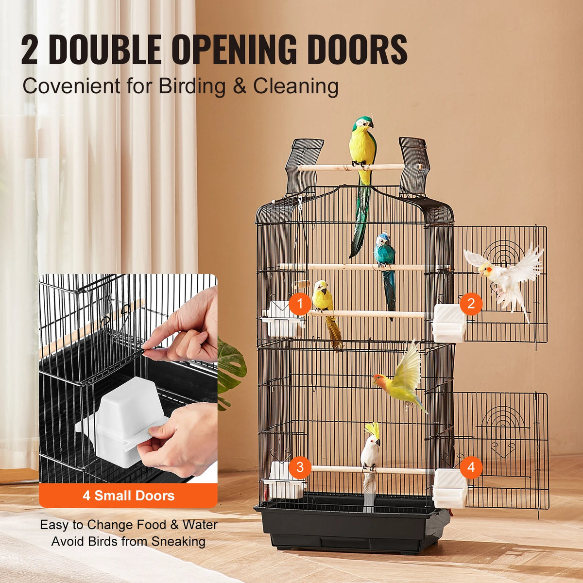 SucceBuy Spacious Open Top Hanging Bird Cage With Swing And Perch