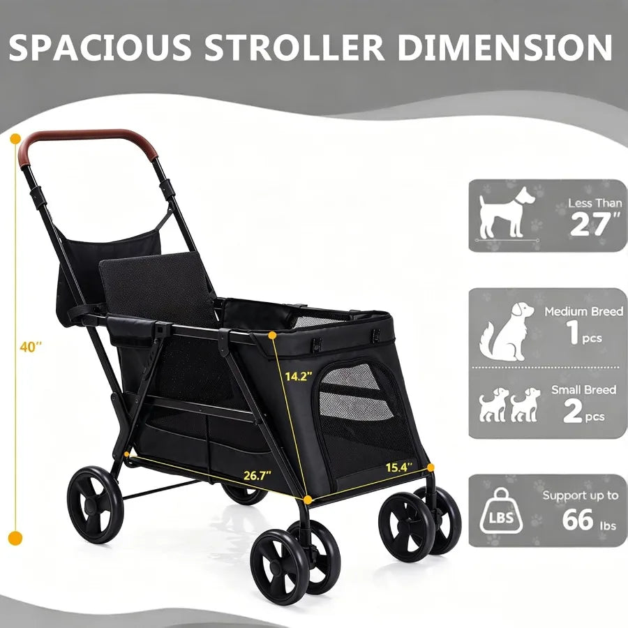 Foldable Dog Stroller With Breathable Mesh All Terrain Wheels