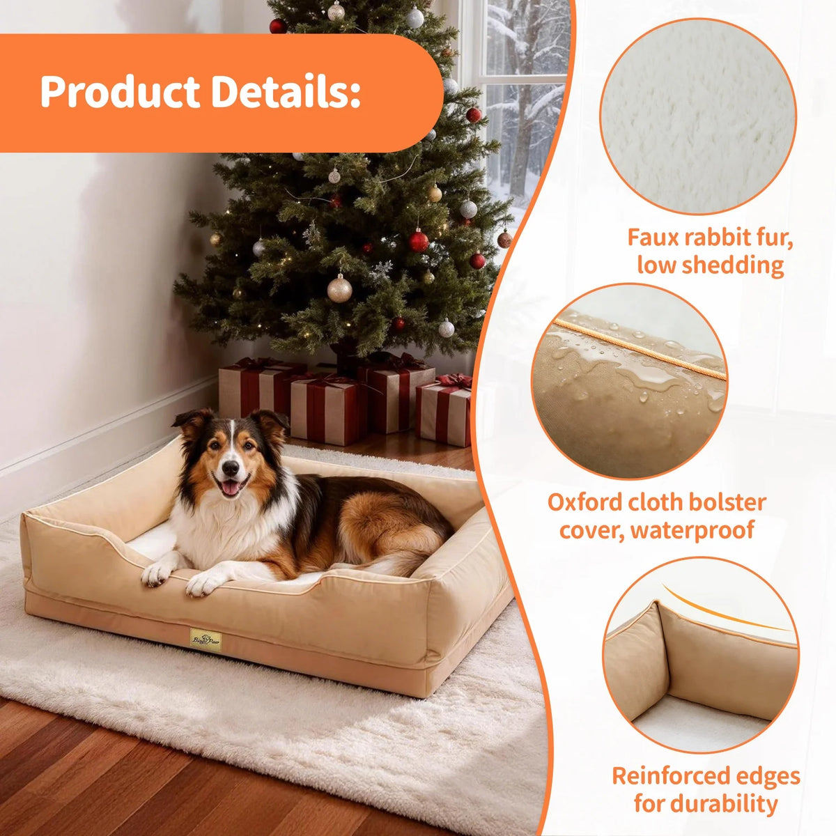 Bingopaw Orthopedic Dog Bed With Waterproof Faux Fur Removable Cover