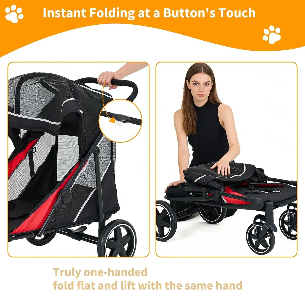 Garvee Heavy Duty Foldable Dog Stroller With Mesh Ventilation And Basket