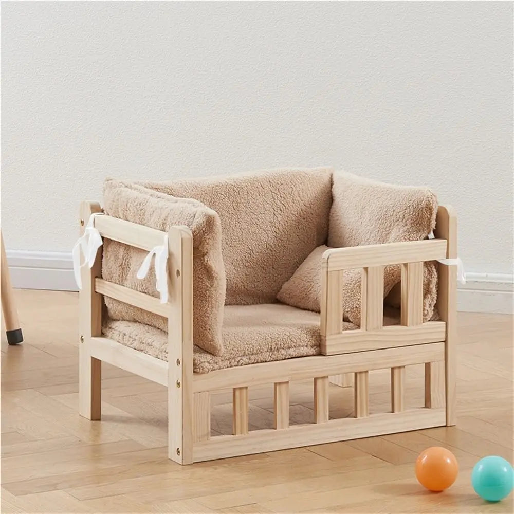 Raised Dog Bed With Solid Wood Frame And Removable Cushion