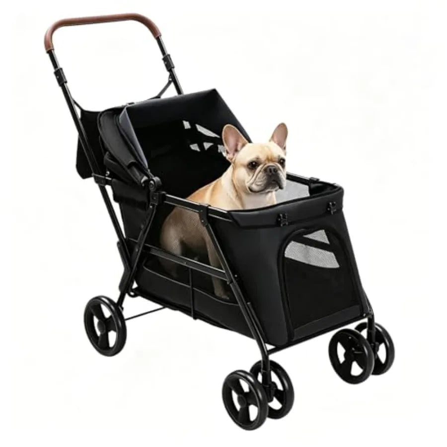 Foldable Dog Stroller With Breathable Mesh All Terrain Wheels