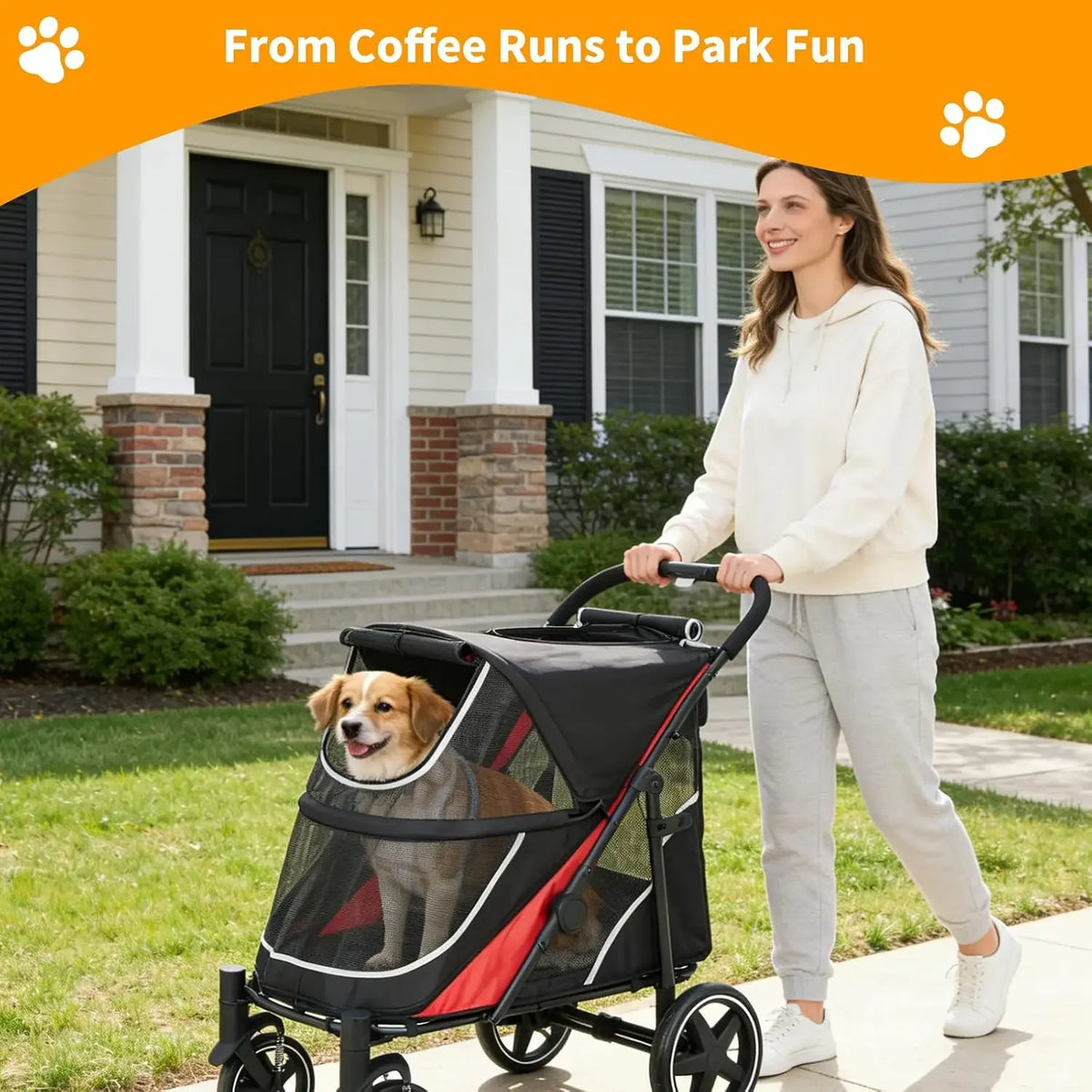 Garvee Heavy Duty Foldable Dog Stroller With Mesh Ventilation And Basket