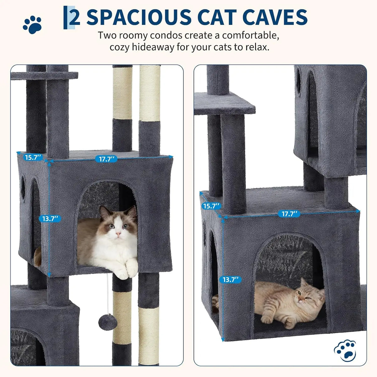 Tacleekii Premium Multi Level Indoor Cat Tower With Sisal Scratcher