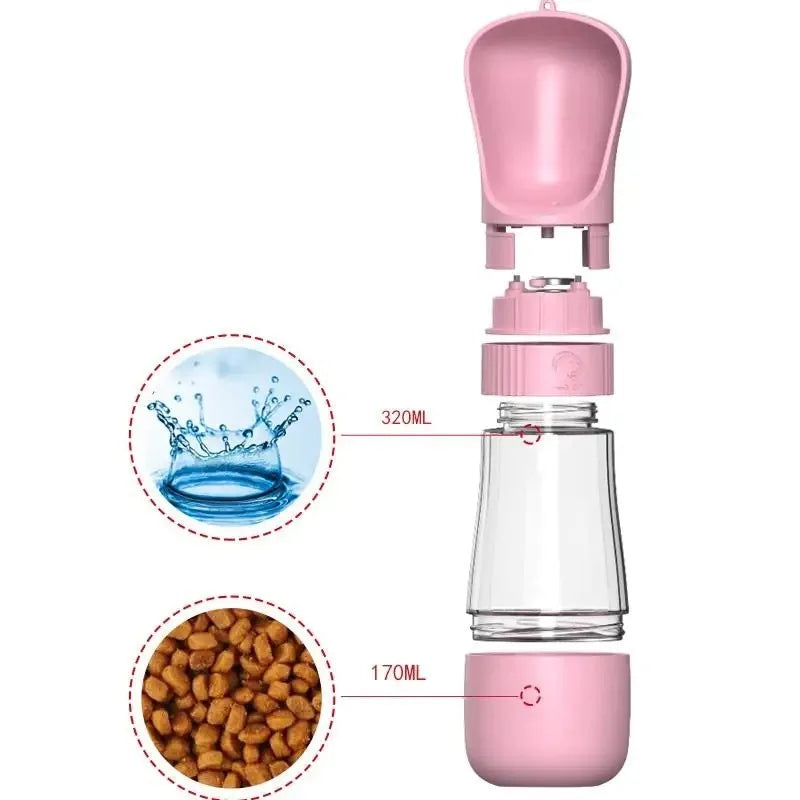 Portable Pet Water Bottle With Food Container For Dogs