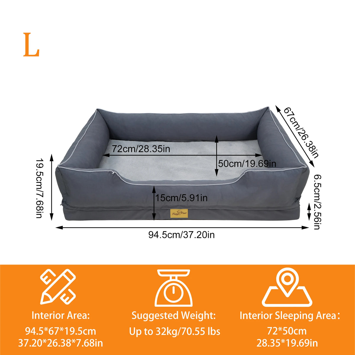 Bingopaw Orthopedic Dog Bed With Waterproof Faux Fur Removable Cover