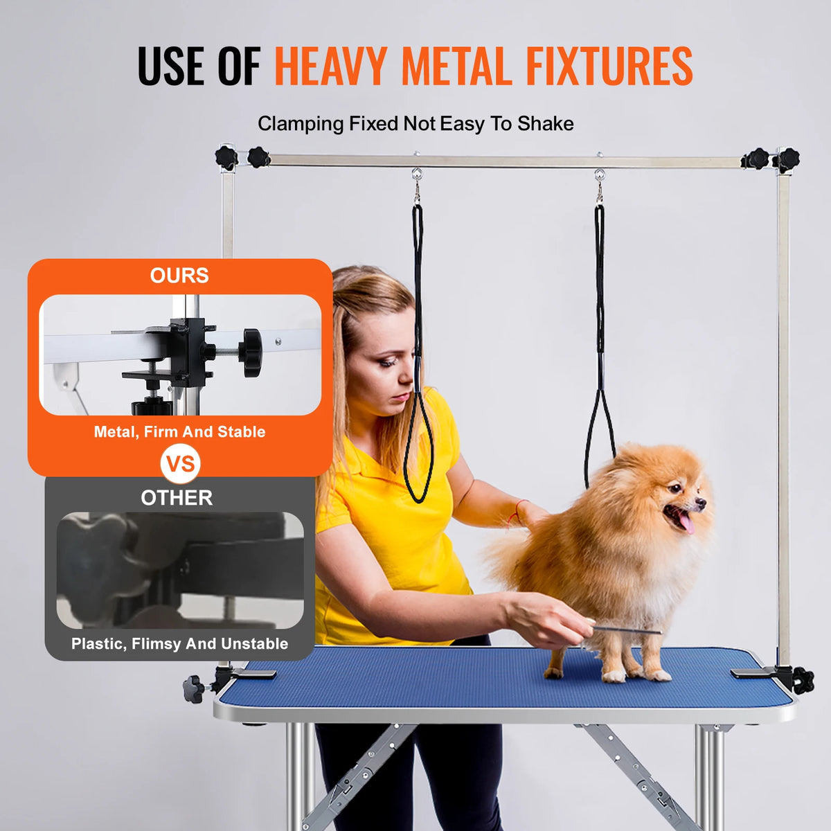 SucceBuy Foldable Stainless Steel Pet Grooming Table With Clamp