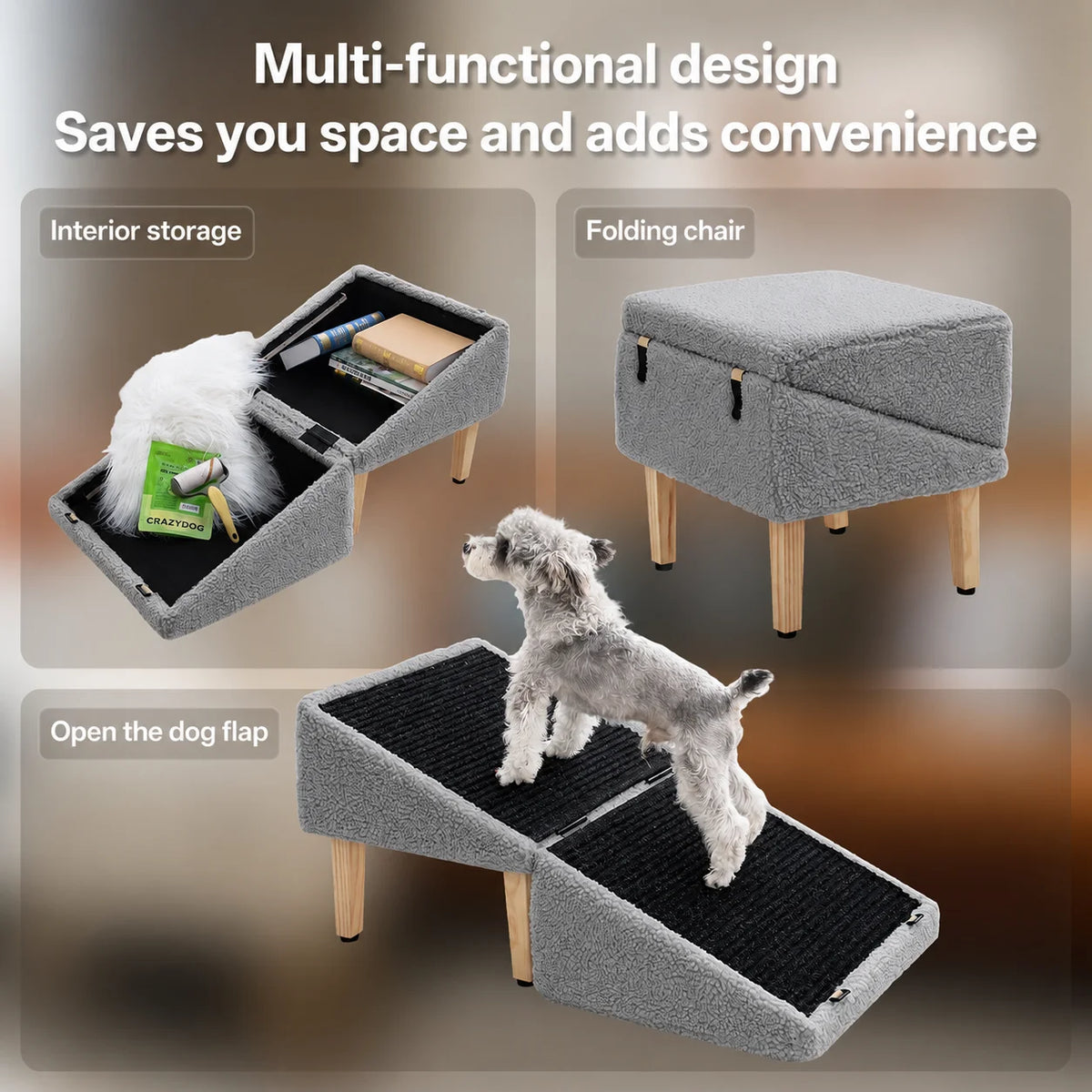 Mewang Essential Wooden Pet Ramp With Secure Storage Box