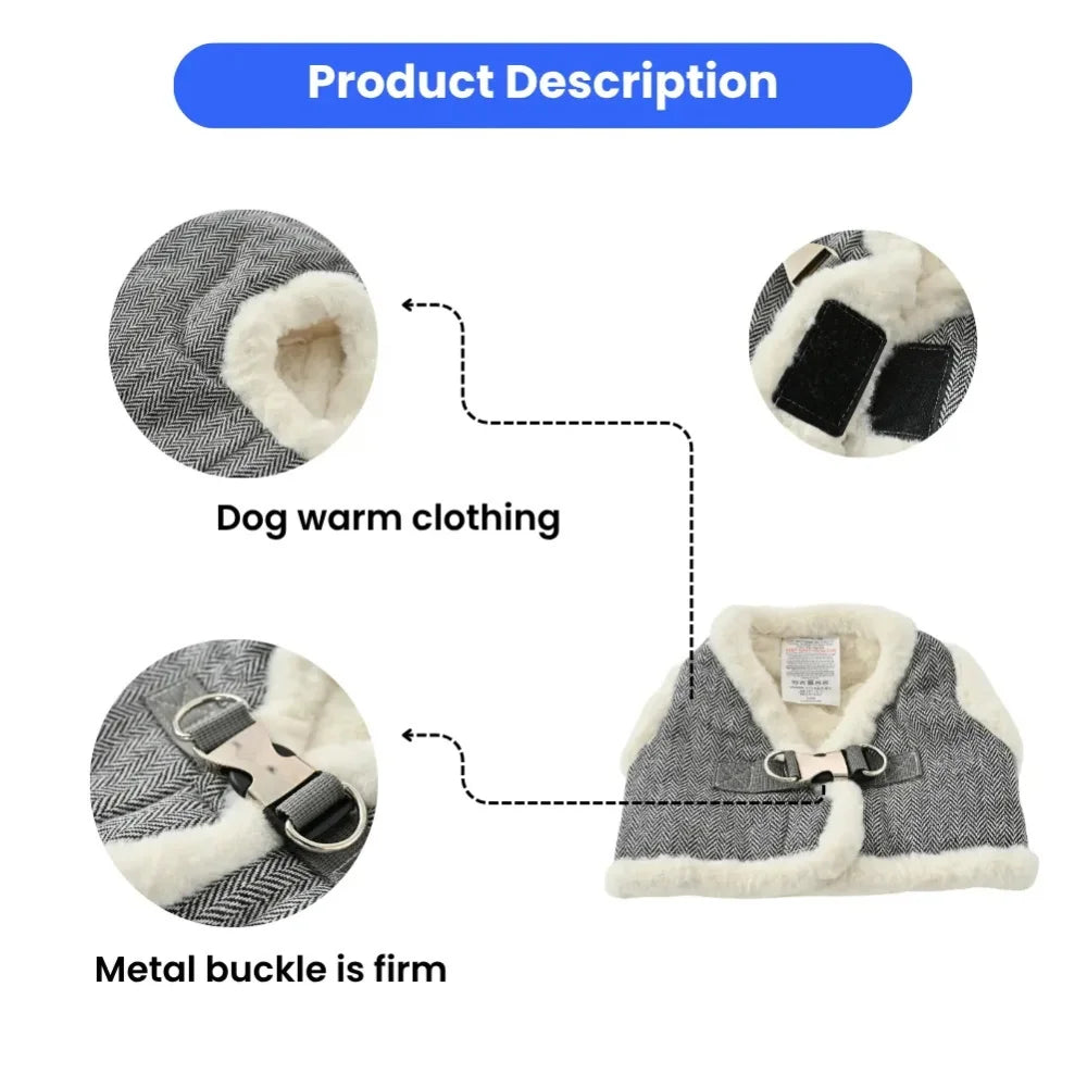 Winter Fleece Lined Dog Harness Vest With Metal Buckle