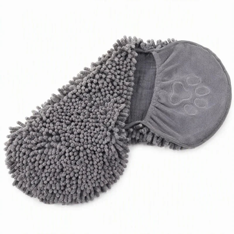Super Absorbent Chenille Pet Bath Towel With Dual Hand Pockets