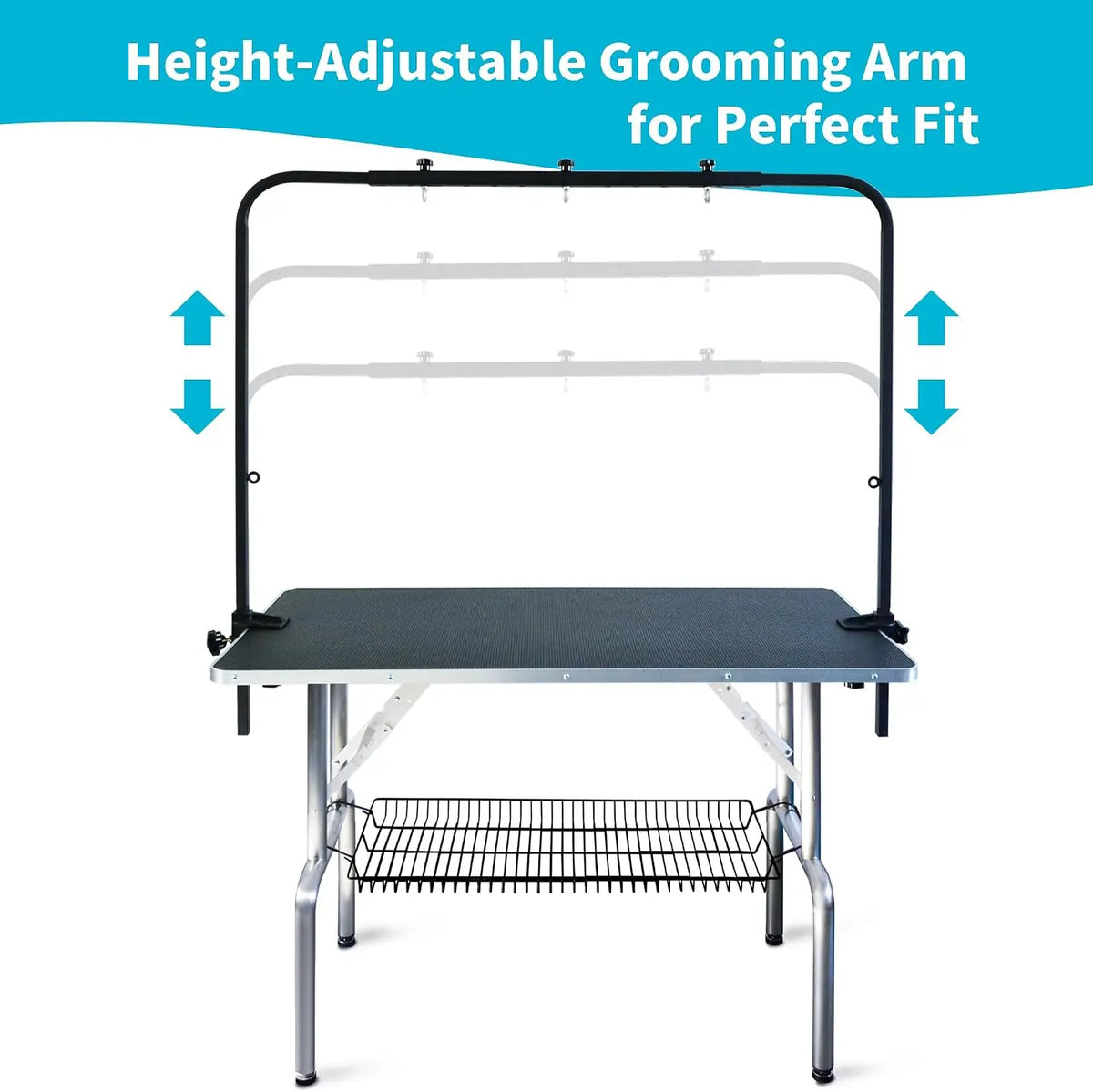 Dog Grooming Table With Adjustable Overhead Arm And Dual Loops