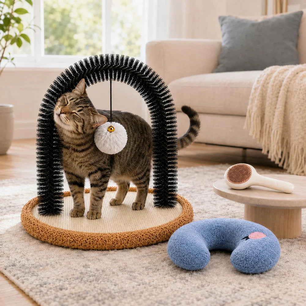 Cat Self Groomer Arch With Sisal Base And Hanging Ball