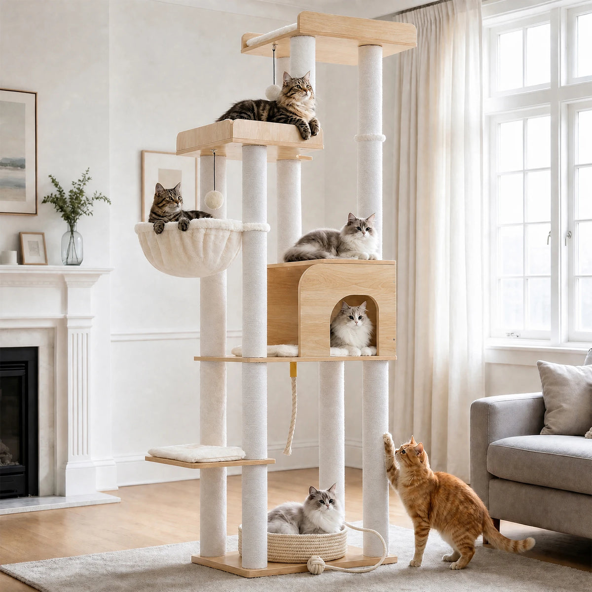 PAWZ Road Cat Tower With Bed And Cotton Rope Posts