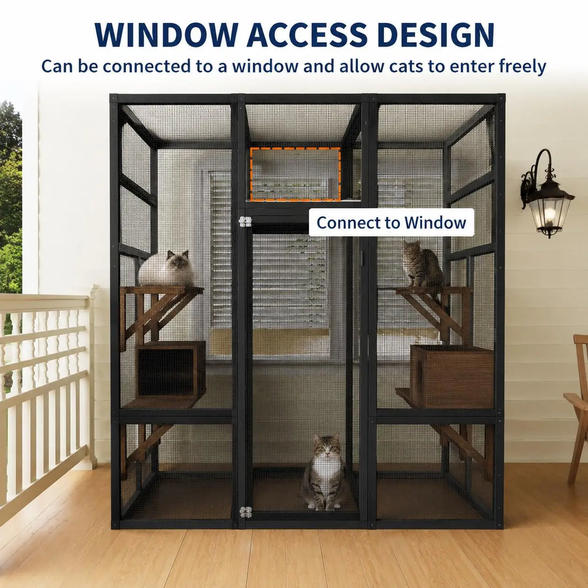 HiMISS Wooden Outdoor Catio Cat Enclosure With UV Roof