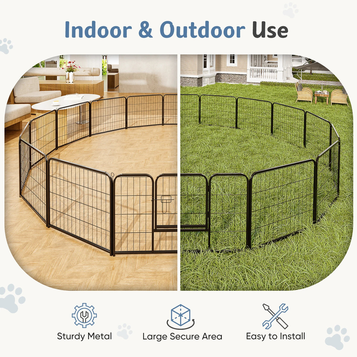 JHK Foldable Metal Dog Playpen Heavy Duty Pet Fence