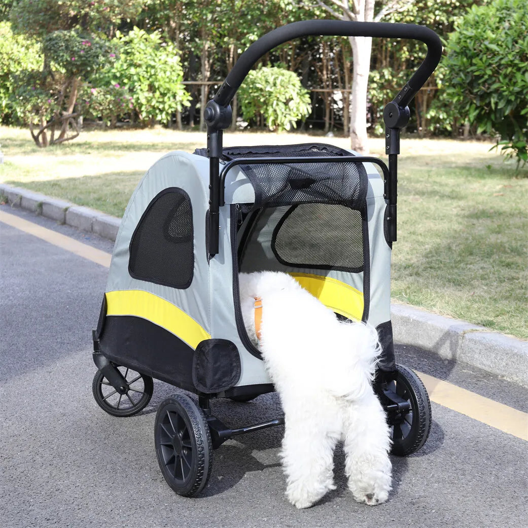 Four Wheel Foldable Dog Stroller With Shock Absorbing Wheels