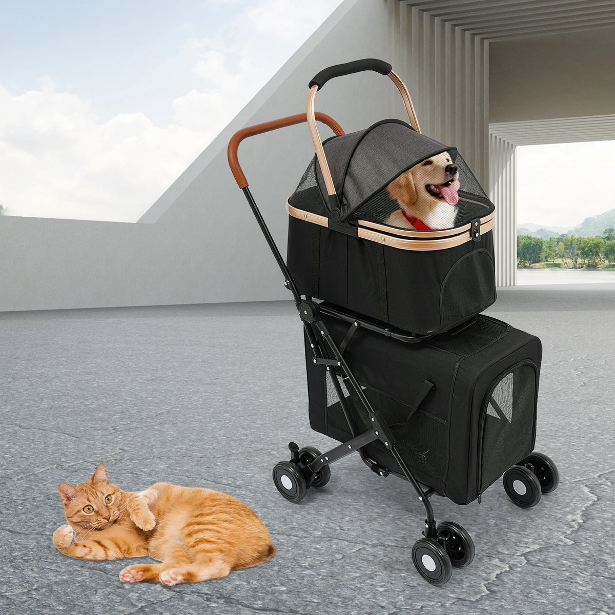 Bymaocar Foldable Dog And Cat Stroller For Travel And Shopping