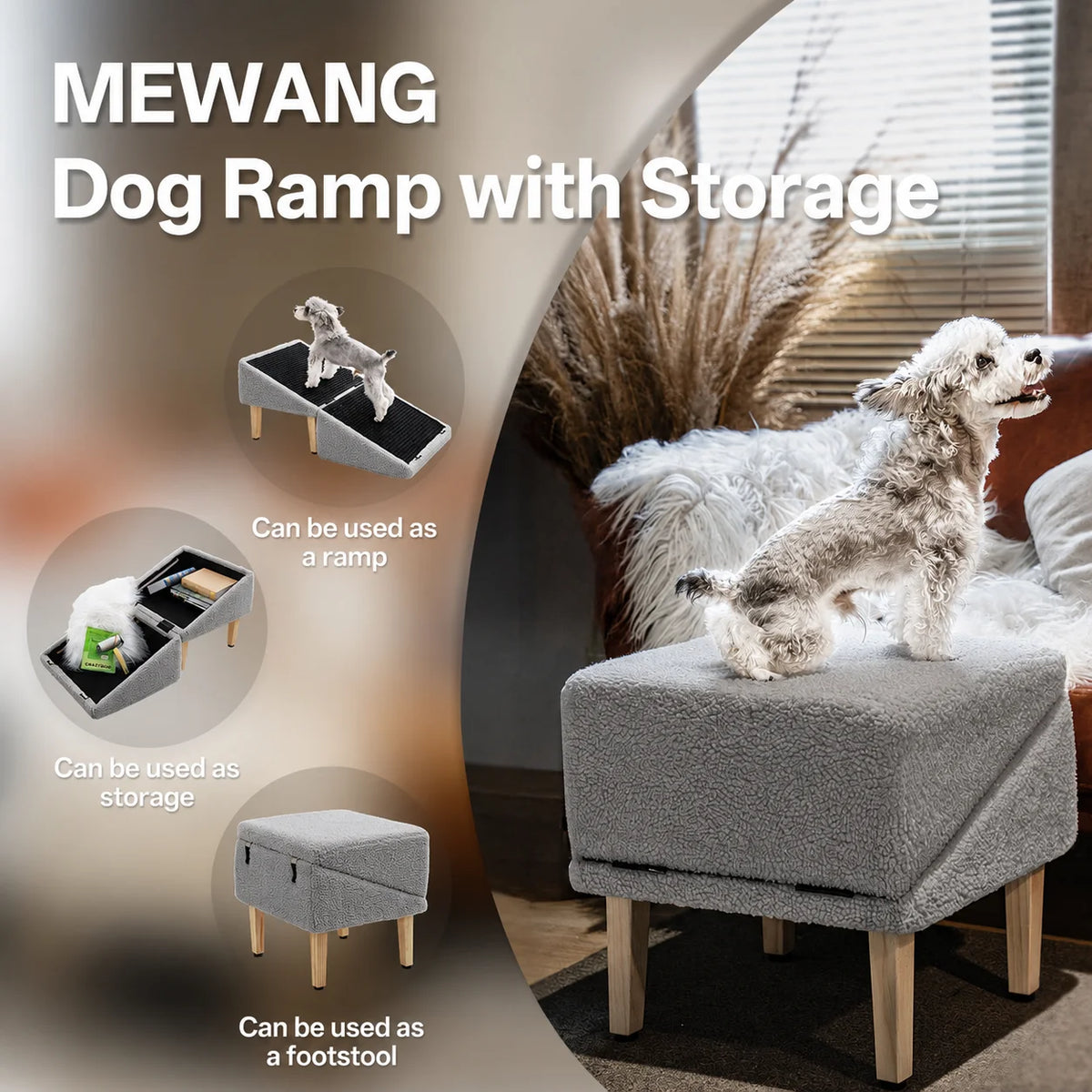 Mewang Essential Wooden Pet Ramp With Secure Storage Box