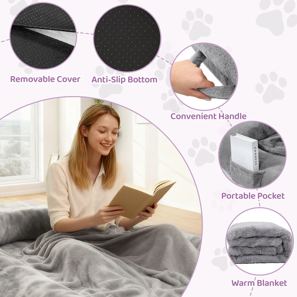 Spacious Human Dog Bed With Orthopedic Faux Fur Removable Cover
